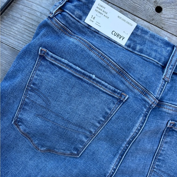 American Eagle High-Rise Skinny Kick Jeans Denim size 14 short NWT stretch - Picture 4 of 6